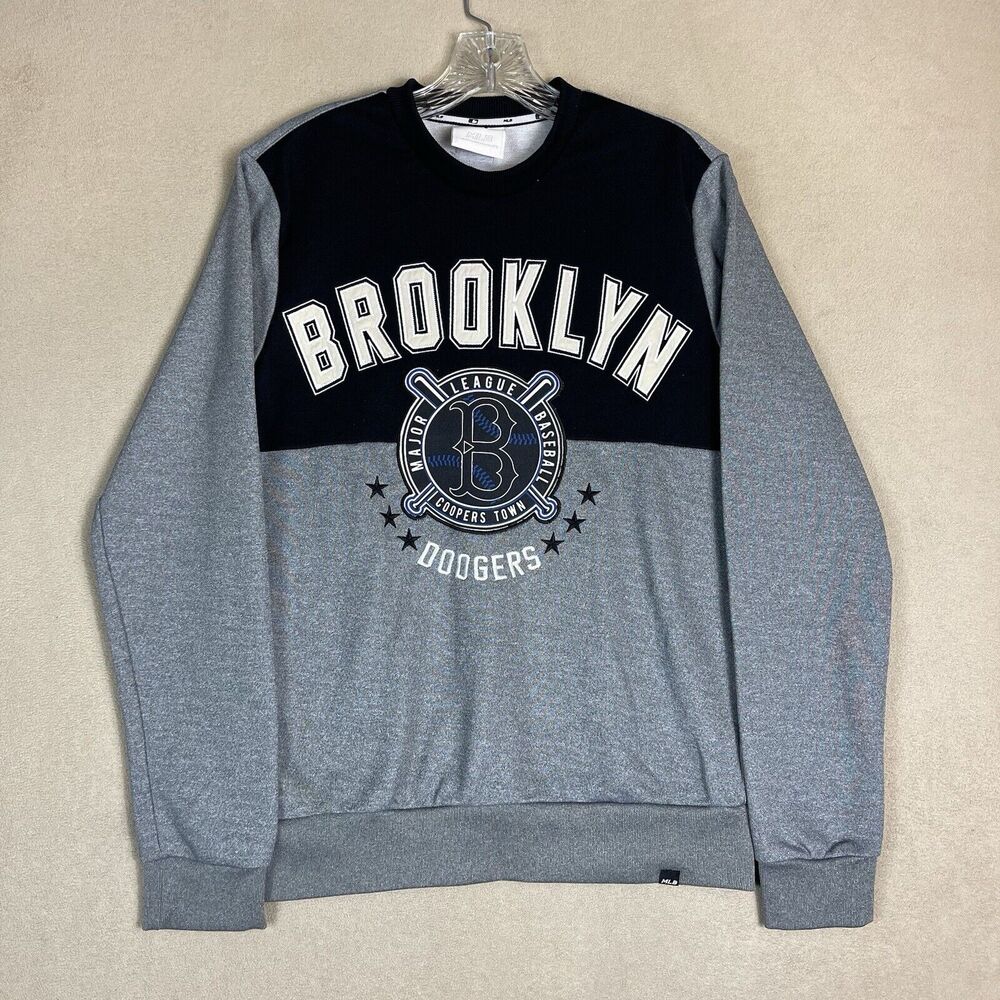 MLB Sweater Mens 95 Small Gray Brooklyn Dodgers Baseball Embroidered